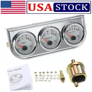 Universal 2" 52mm Chrome Volt Water Oil Pressure Triple 3 Gauge Set Gauges Z7F8 - Bild 1 von 6