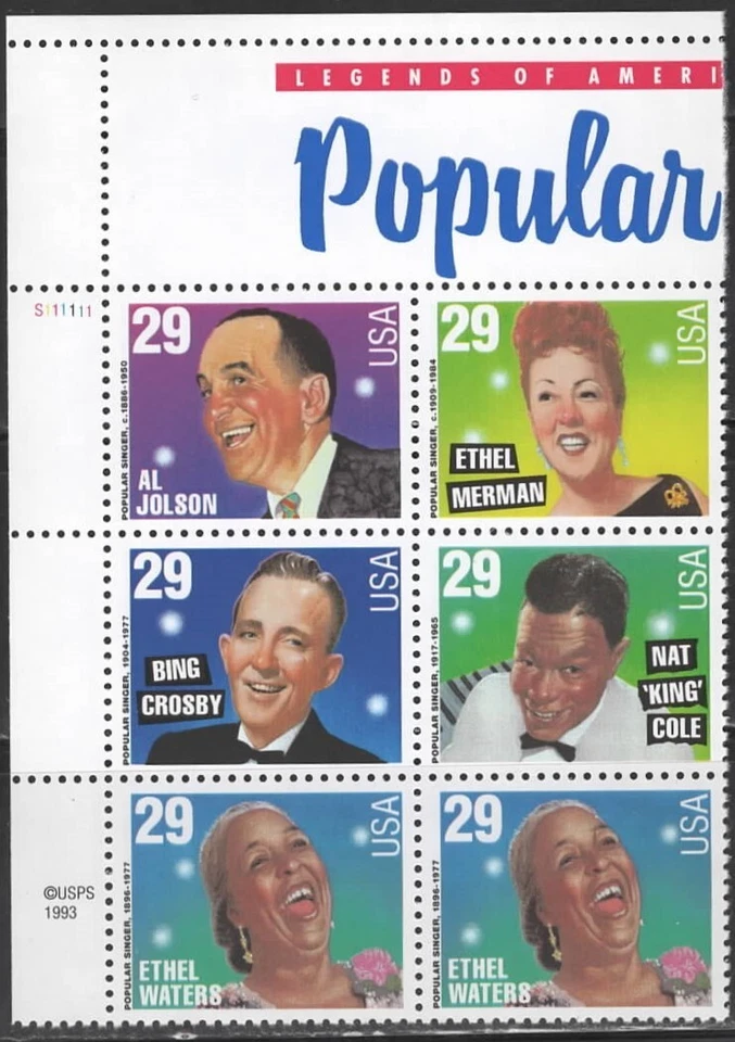 US Scott #2853a "Popular Singers" Plate block of 6, MNH - Image 1 of 1