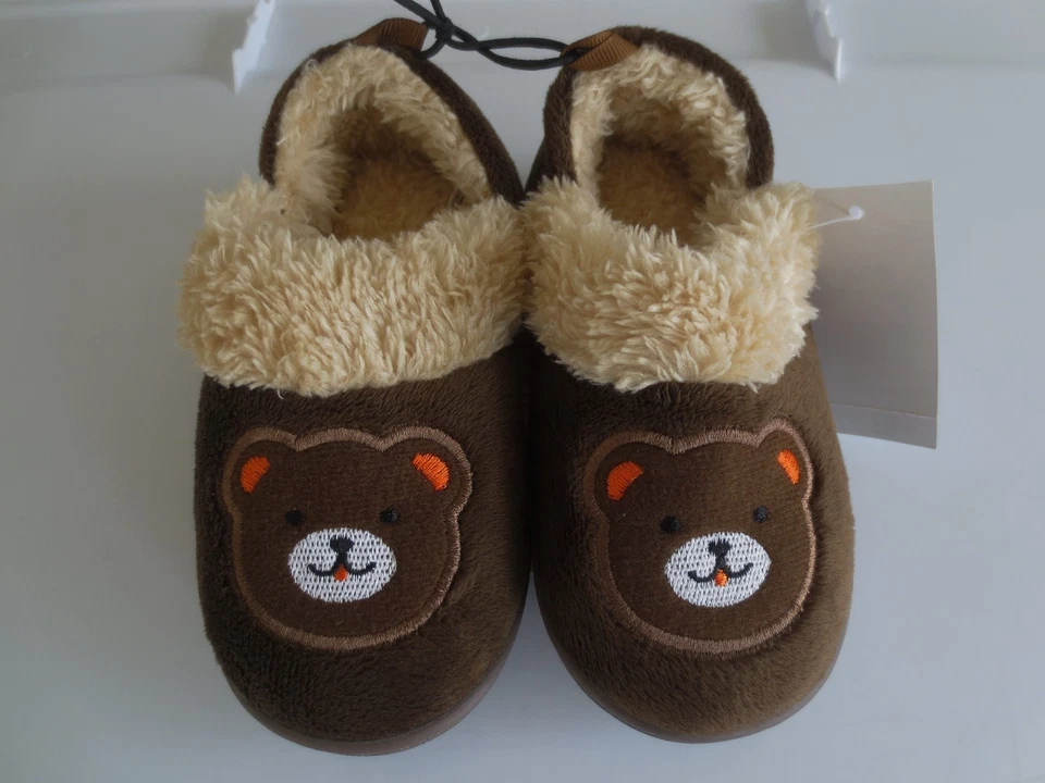 Новый мальчик ясельного возраста ** 5/6 ** 7/8 ** 9/10 ** медведь пушистый коричневый флисовые тапочки новый с Ярлыками! - Изображение 1 из 2