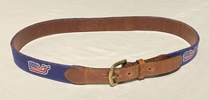 Vineyard Vines Smathers Branson Needlepoint Whale AmericanFlag Brass Men Belt 36 - Picture 1 of 15