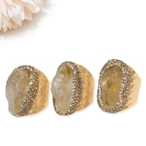 Anillo ajustable de cristal amarillo irregular natural con incrustaciones de diamantes en punta de 1 pieza - Imagen 1 de 9