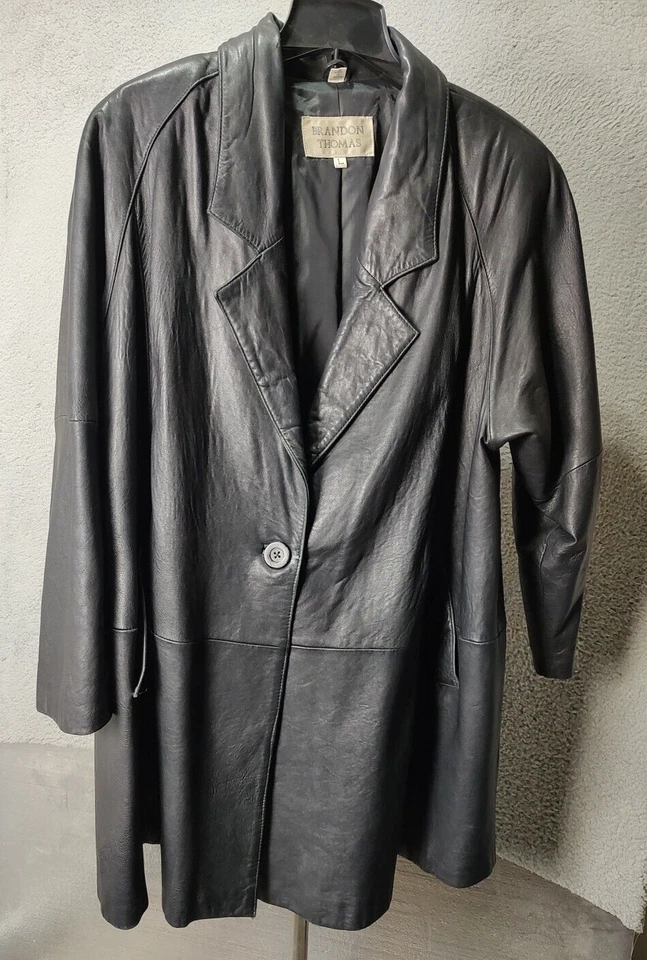 Chaqueta de cuero Brandon Thomas grande negra gabardina exterior damas Foto 1 de 4