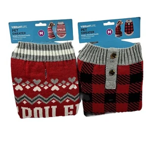 Vibrant Life Dog Pet Clothes “Buffalo Plaid”(Red/Black) and “Spoiled”M Lot of 2 - Picture 1 of 3