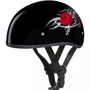 Daytona Skull Cap Red Rose Half Helmet Womens Quick Release DOT 2XS-2XL - Picture 1 of 7
