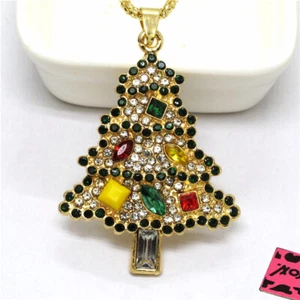 Fashion Women Color Bling Christmas Tree Crystal Pendant Chain Necklace - Picture 1 of 4