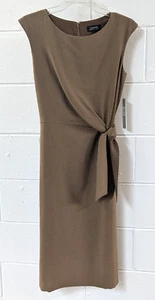 TAHARI ARTHUR S. LEVINE NWT SLEEVELESS SIDE TIE SHEATH DRESS IN TAN SIZE 4 - Picture 1 of 9