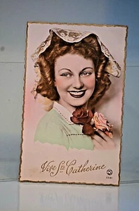 CPA CARTE POSTAL STE SAINTE CATHERINE DENTELLE AJOURE BONNET FILLE GARCON ANCIEN - Picture 1 of 2
