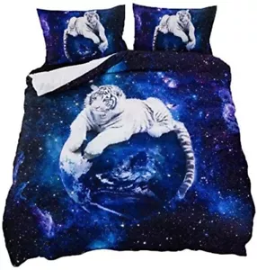 Twin Size Duvet Cover Set Pillowsham Microfiber Bedding Set Galaxy White Tiger - Picture 1 of 4