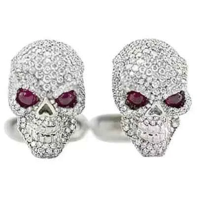 Men's Skull Face Cufflink Lab Created Diamond 2 Carat White Gold Plated - Image 1 of 4