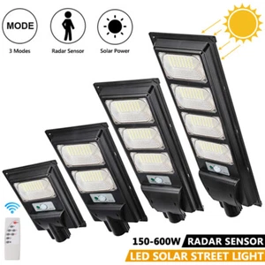 LED 150W-600W Solar Power Street Light Sensor Waterproof Garden Remote+Pole - Picture 1 of 12