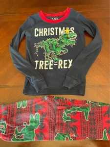 Christmas Dinosaur Tree-Rex Graphic Print PJ Pajama Top Bottom Set Boy Kid Sz 6 - Picture 1 of 4