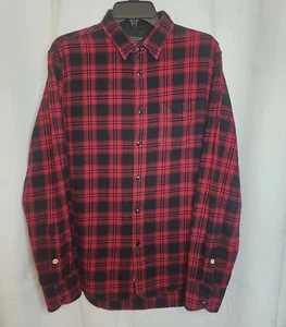 Rag & Bone Flannel Shirt Men's L Slim Fit Red Black Plaid Wool Blend Rustic - Picture 1 of 13