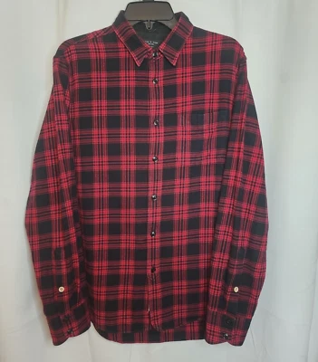Rag & Bone Flannel Shirt Men's L Slim Fit Red Black Plaid Wool Blend Rustic - Image 1 of 4
