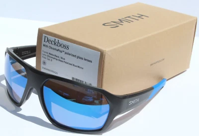 SMITH OPTICS Deckboss POLARIZED Sunglasses Black/ChromaPop Glass Blue Mirror NEW - Image 1 of 4