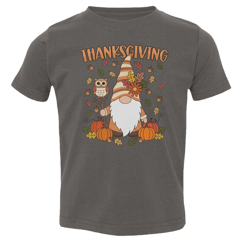 Linda Camiseta Gnomo y Búho Acción de Gracias Otoño Diseño Calabaza Niño Pequeño Foto 1 de 1