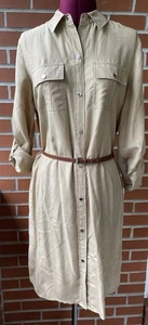 NWT MICHAEL Michael Kors Medium Beige 100% Silk BeltSnap Button Shirtdress Dress - Picture 1 of 14