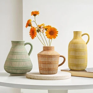 Boho Ceramic Vase Set of 3 for Living Room Bedroom Modern Yellow Brown Green ... - Picture 1 of 8