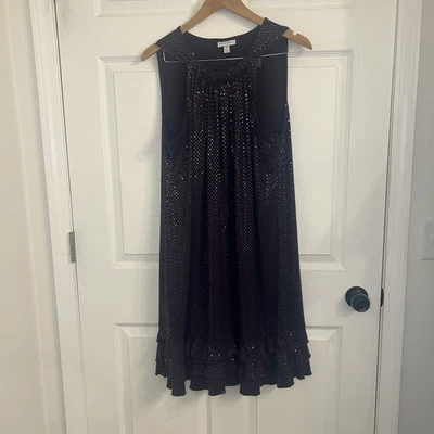 时尚 Bug 女式 XL 紫色亮片无袖圆领连衣裙弹力荷叶边  — 第 1/4 张图片