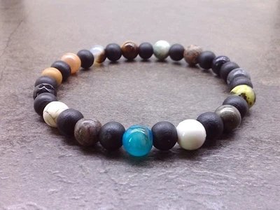 Men's Stone Wood Bead Stretch Bracelet Prayer Energy Chakra Yoga Bohemian Surfer - Image 1 of 2