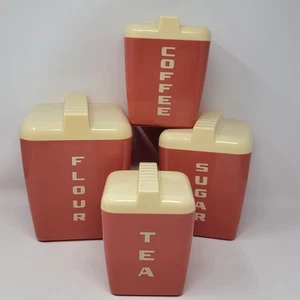 Set barattoli plastica nidificazione vintage colore salmone scuro Burroughs USA - Foto 1 di 14