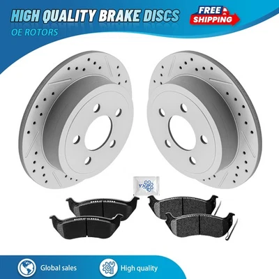 For 2003 - 2006 Jeep Liberty Wrangler Rear Drilled Rotors & Ceramic Brake Pads - Изображение 1 из 4