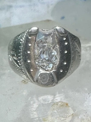 Vintage horseshoe ring abalone southwest size 11 sterling silver women men - Image 1 of 4