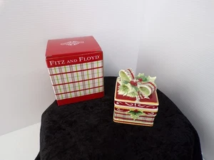 Fitz and Floyd Caro Babbo Natale Candy Box Scatola Portagioie con Coperchio Natale Plaid Fiocco 2009 - Foto 1 di 6