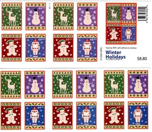 US Scott 4425-28 4428b 44c 2009 Winter Holidays Christmas Pane Of 20 VF-MNH - Picture 1 of 1