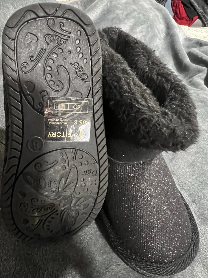 Botas negras para niñas pequeñas talla 5 zapatos sin cordones botines brillantes piel sintética sin caja Foto 1 de 3