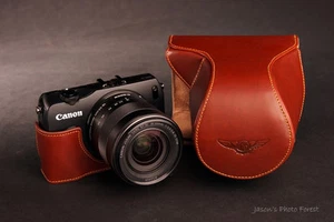 Estuche completo para cámara de cuero genuino hecho a mano para lente Canon EOS-M ZOOM - Imagen 1 de 11