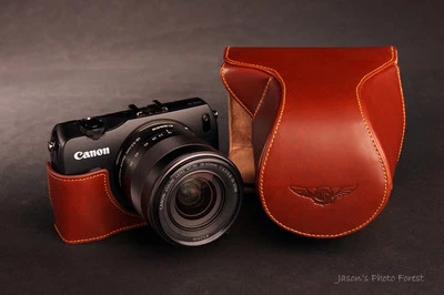 Handmade Genuine real Leather Full Camera Case bag for CANON EOS-M ZOOM Lens - Image 1 of 4