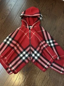 Burberry Kids M 8 Red Black Plaid Hooded Winter Cape Wool Cashmere - Picture 1 of 7
