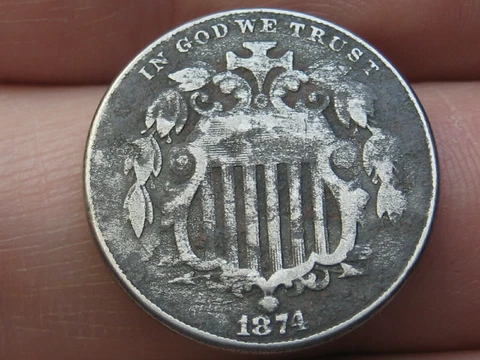 1874 Shield Nickel 5 Cent Piece- Fine Details Cover