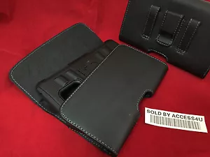 BLACK LEATHER CASE HOLSTER BELT CLIP POUCH FOR LG G7 G6 DUAL LAYER HYBRID ARMOR - Picture 1 of 11