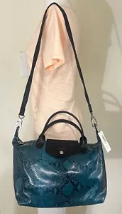 Borsa Longchamp Le Pliage Cuir blu cedro pitone pelle goffrata - Foto 1 di 15
