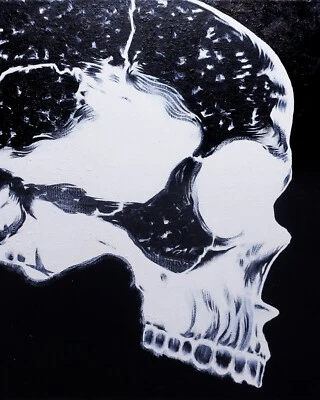 Pintura Calavera Retrato - Vista Lateral - Arte Original - 16"x20" - Luz Negra UV Foto 1 de 4