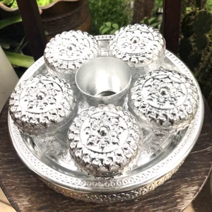 Vintage Style Thai Betel Nut Set Silver Aluminium Emblem The King Rama IX Decor - Picture 1 of 12