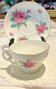 Vintage Adderley Gold Trimmed Rose Design Cup and Saucer - Picture 1 of 16
