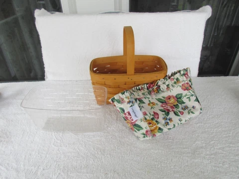 QUALITY~Longaberger  1997  Basket With Cotton  Liner + Protector~~HANDWOVEN! Cover