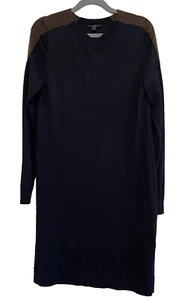 Cos Womens 100% Wool Jumper Sweater Knit Shift Dress EU S UK10 Navy Brown Modern - Picture 1 of 8