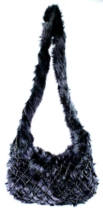 BOTTEGA VENETA Hobo Bag Vintage dunkelblau & lila Lammfell geflochtenes Leder - Bild 1 von 19