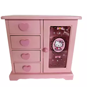 Vintage Sanrio Hello Kitty Schmuckkästchen Organizer 2008 Rosa Holz 4 Schubladen - Bild 1 von 19