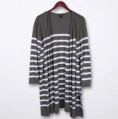 Talbots Linen Striped Long Open Front Cardigan Sweater Size 3X - Image 1 of 4