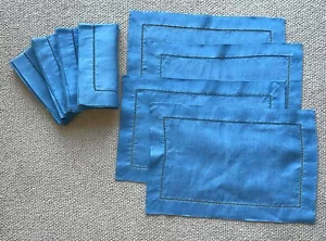 Pottery Barn Leinen Hohlsaum Schieferblau 4 Sets Tischsets und Servietten - Bild 1 von 6
