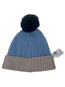 Old Navy Kids Chunky Ribbed Knit Blue Tan Winter Hat Pom Pom Sz Large K204/203 - Picture 1 of 8