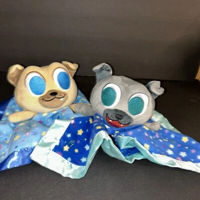 Disney PUPPY DOG PALS BINGO & ROLLY Peluche Manta de Seguridad Lovey Satén Lote de 2 Foto 1 de 4