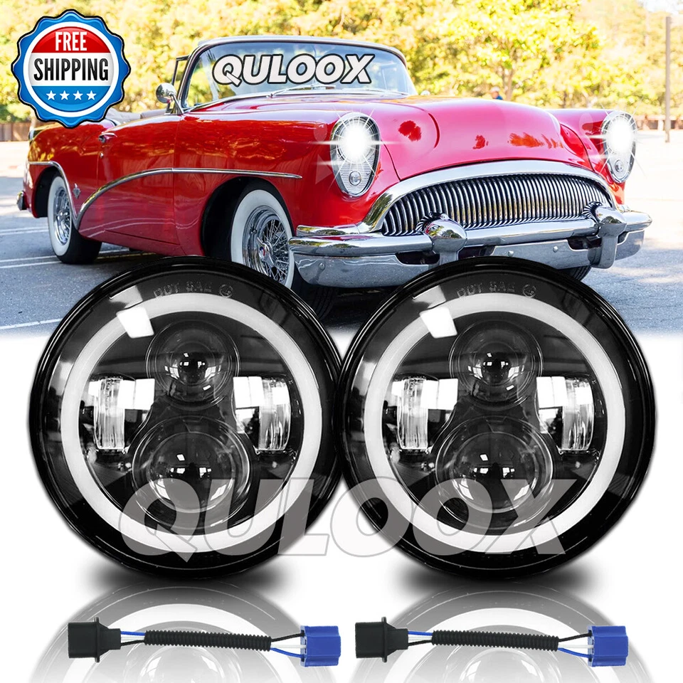 For Buick Skylark 1975-1979 Pair 7" inch Round LED Headlights DRL High Low Beam Foto 1 de 4