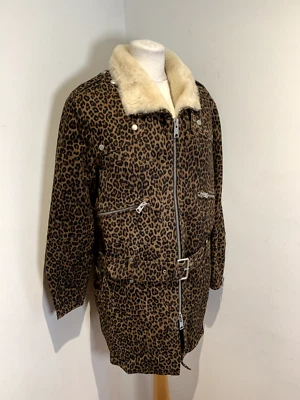 NEW All Saints Jacket Leopard Collins Coat UK 8 full Zip Belted Sheepskin suede - Image 1 of 4