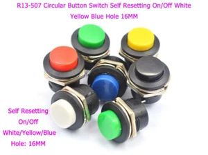 Interruptor de botón circular R13-507 autoajustable encendido/apagado blanco amarillo azul agujero 16 mm - Imagen 1 de 13