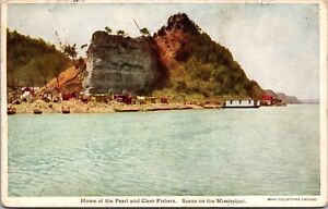 MISSISSIPPI PEARL & CLAM FISHERMEN HOME HOUSE BOAT RIVER CLIFFS MS POSTCARD